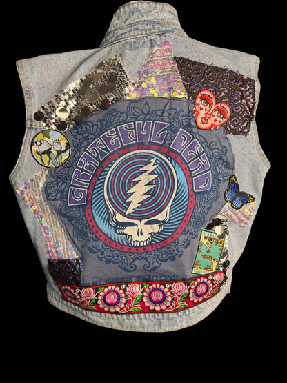 Grateful Dead Size Small (Oversized) Can fit up to Size Large Denim Vest