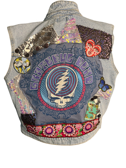 Grateful Dead Size Small (Oversized) Can fit up to Size Large Denim Vest