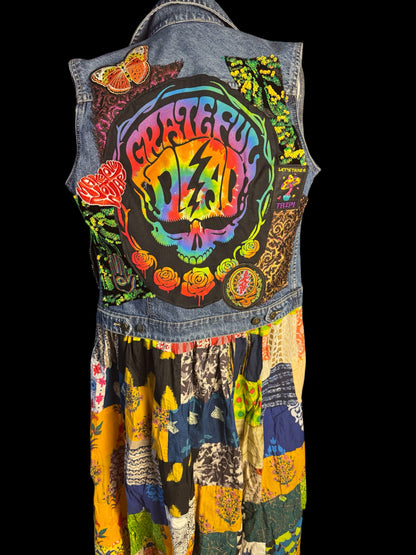 Upcycled Patchwork Grateful Dead Duster Vest Women’s size Small