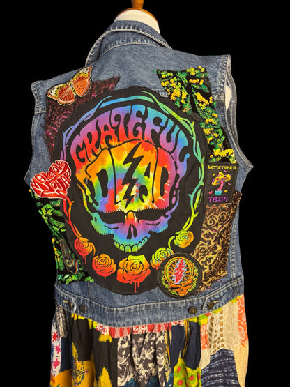 Upcycled Patchwork Grateful Dead Duster Vest Women’s size Small