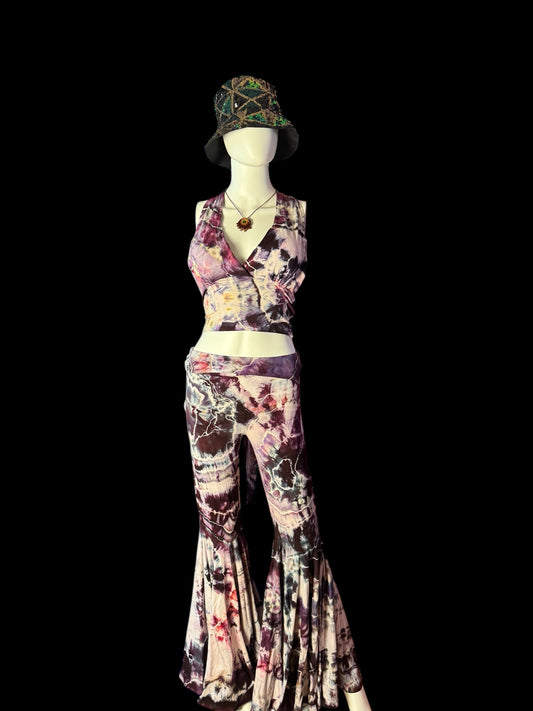 Two Piece Tiedye Halter + Bell Bottom Pants Women's Size Small