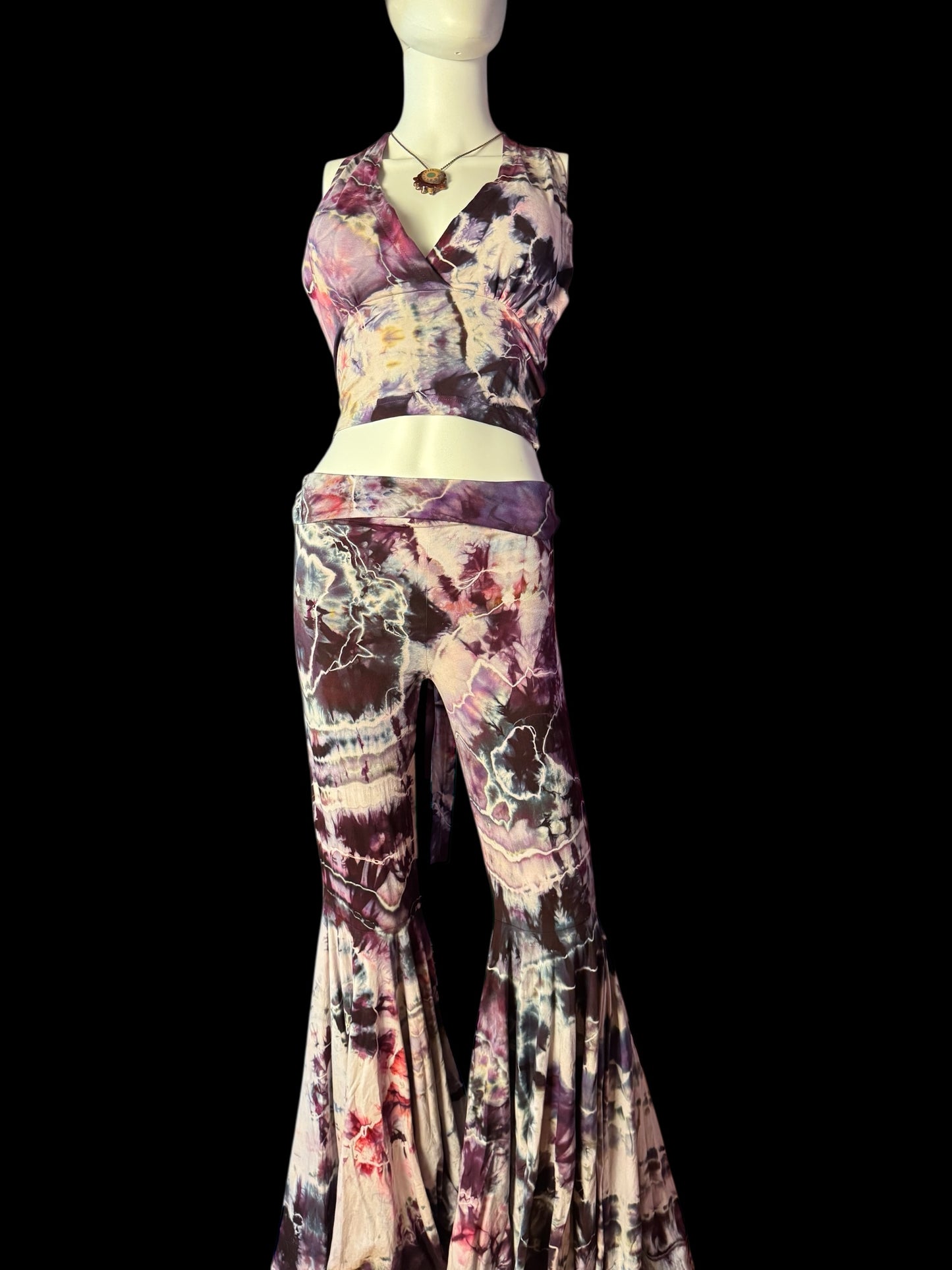 Two Piece Tiedye Halter + Bell Bottom Pants Women's Size Small
