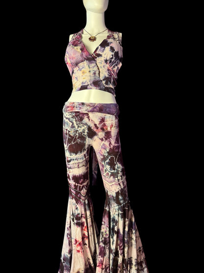 Two Piece Tiedye Halter + Bell Bottom Pants Women's Size Small