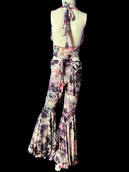 Two Piece Tiedye Halter + Bell Bottom Pants Women's Size Small
