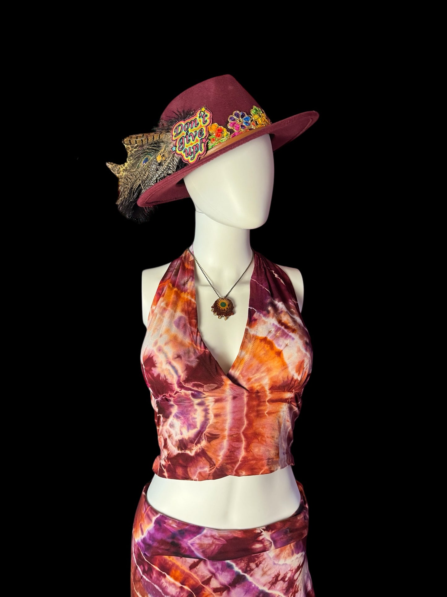 Two piece Tiedye Halter + Bell Bottom Pants Set Women's Size Large