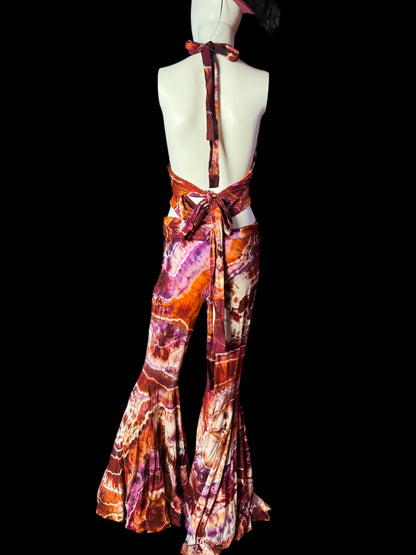 Two piece Tiedye Halter + Bell Bottom Pants Set Women's Size Large