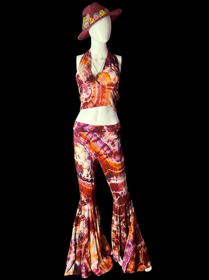 Two piece Tiedye Halter + Bell Bottom Pants Set Women's Size Large