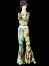 Two Piece Tiedye Halter + Bell Bottom Pants Set Women's Size XL