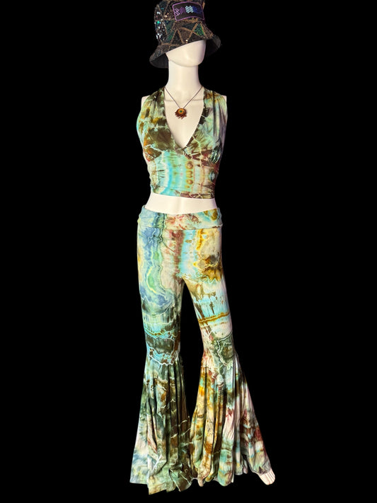 Two Piece Tiedye Halter + Bell Bottom Pants Set Women's Size XL