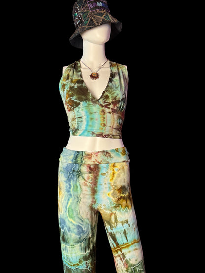 Two Piece Tiedye Halter + Bell Bottom Pants Set Women's Size XL