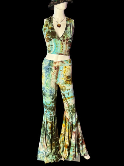 Two Piece Tiedye Halter + Bell Bottom Pants Set Women's Size XL