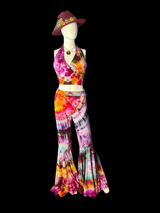 Two Piece Tiedye Halter + Bell Bottom Pants Set Size Womens 2XL