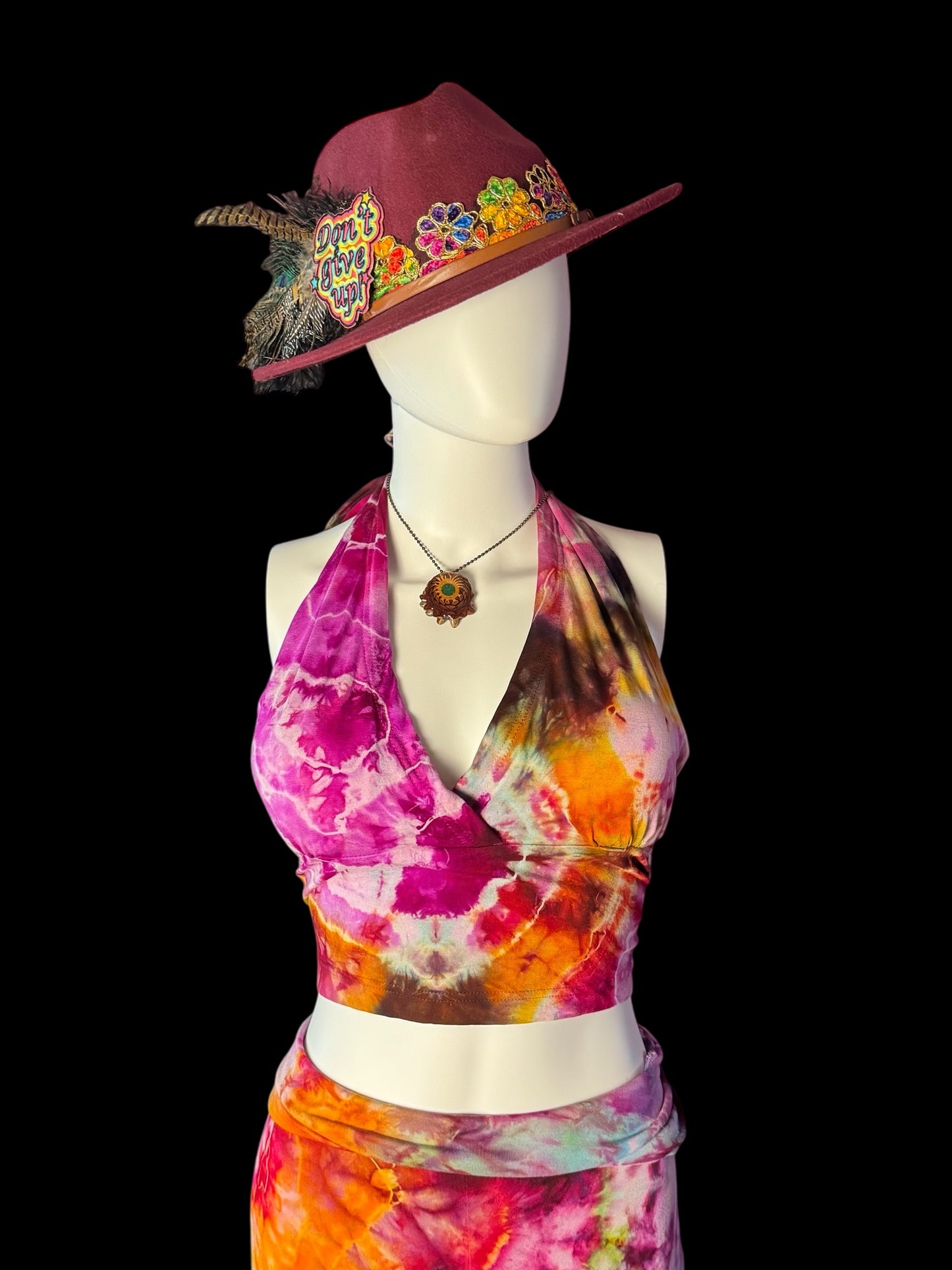 Two Piece Tiedye Halter + Bell Bottom Pants Set Size Womens 2XL
