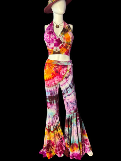 Two Piece Tiedye Halter + Bell Bottom Pants Set Size Womens 2XL
