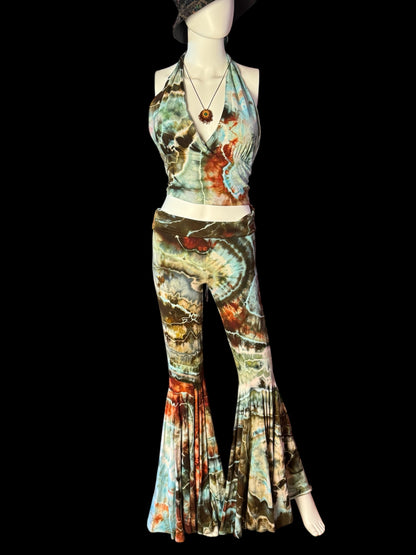 Two Piece Tiedye Halter + Bell Bottom pants Set Women's Size Medium
