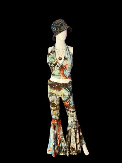 Two Piece Tiedye Halter + Bell Bottom pants Set Women's Size Medium