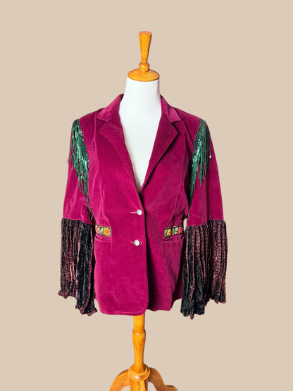Prying Open Your Third Eye Dark Maroon Bell Sleeve Upcycled One of a kind Jacket Women's Size Large