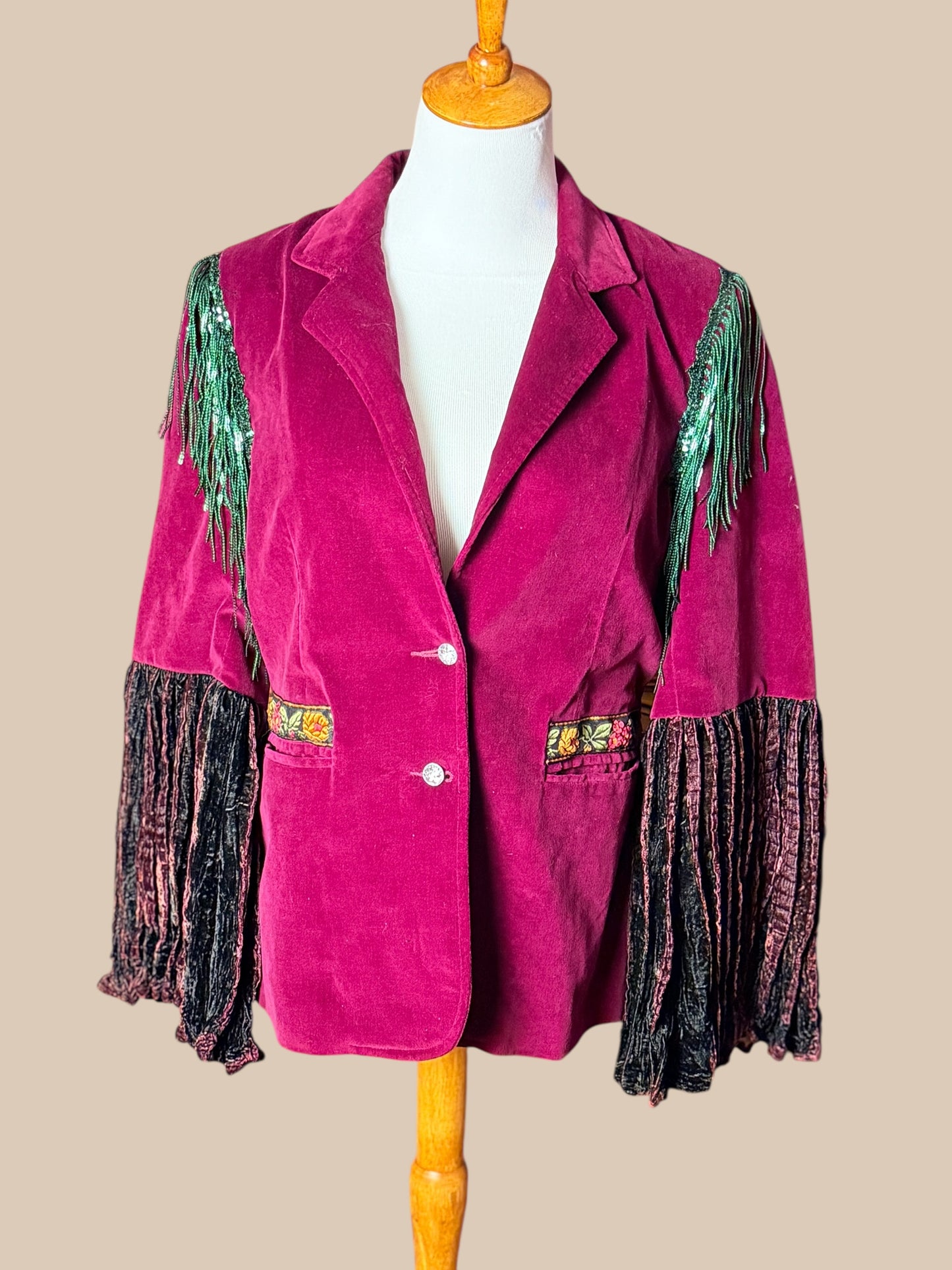 Prying Open Your Third Eye Dark Maroon Bell Sleeve Upcycled One of a kind Jacket Women's Size Large