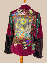 Prying Open Your Third Eye Dark Maroon Bell Sleeve Upcycled One of a kind Jacket Women's Size Large