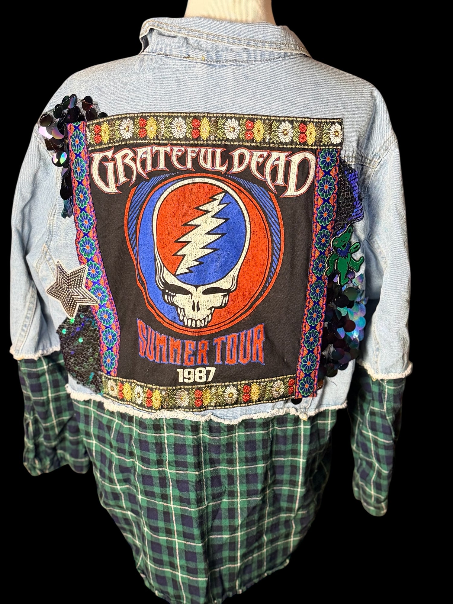Grateful Dead Patchwork Plaid Oversized Jean Shirt/Jacket Women's Size Small/Medium